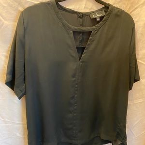 Lulus Black Short Sleeve Blouse, V Cutout, Large